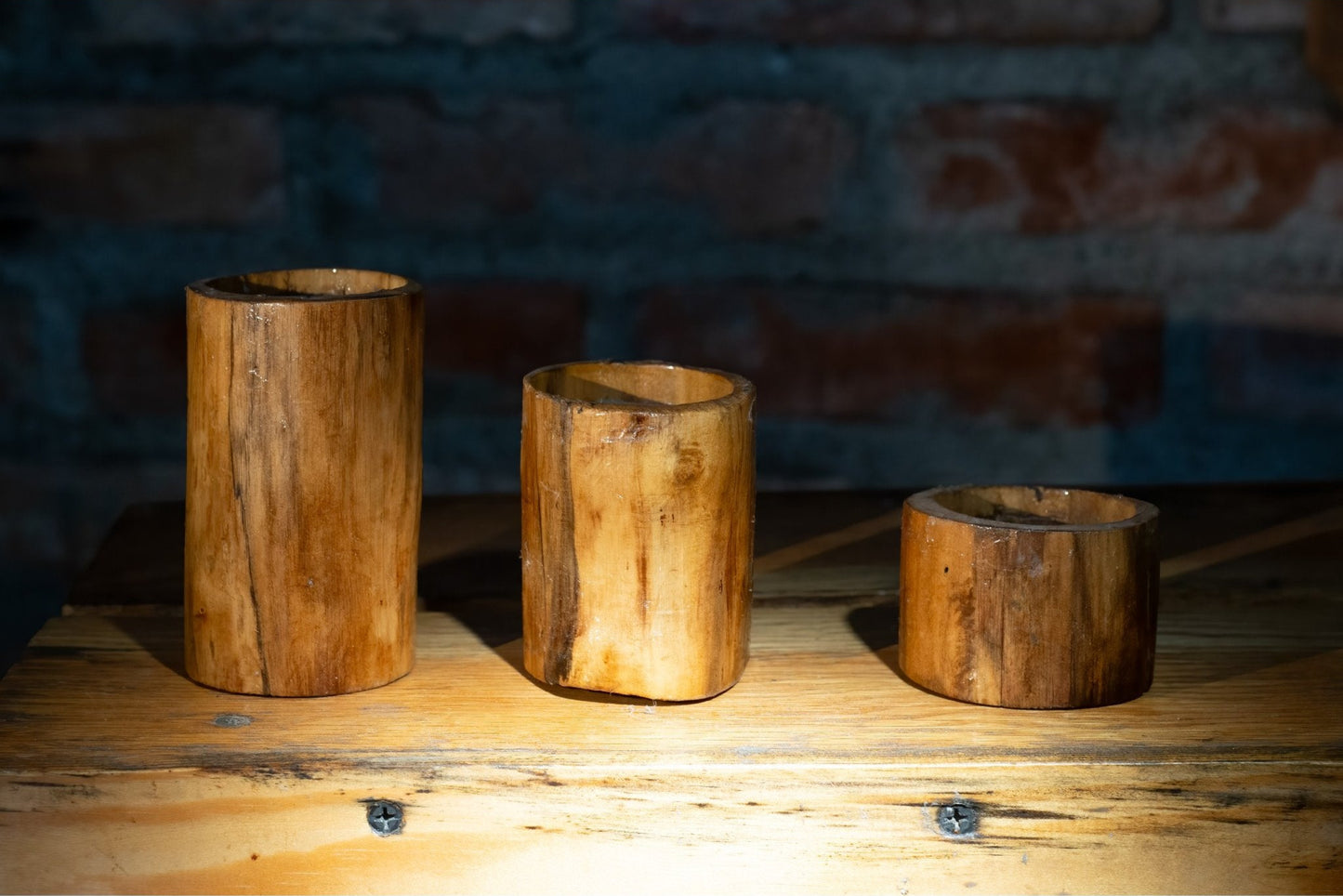 Rustic Harmony – Handcrafted Wooden Candle Holders (Set of 3)