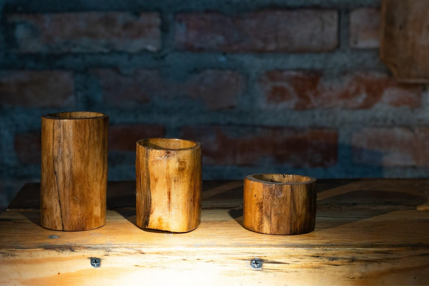 Rustic Harmony – Handcrafted Wooden Candle Holders (Set of 3)