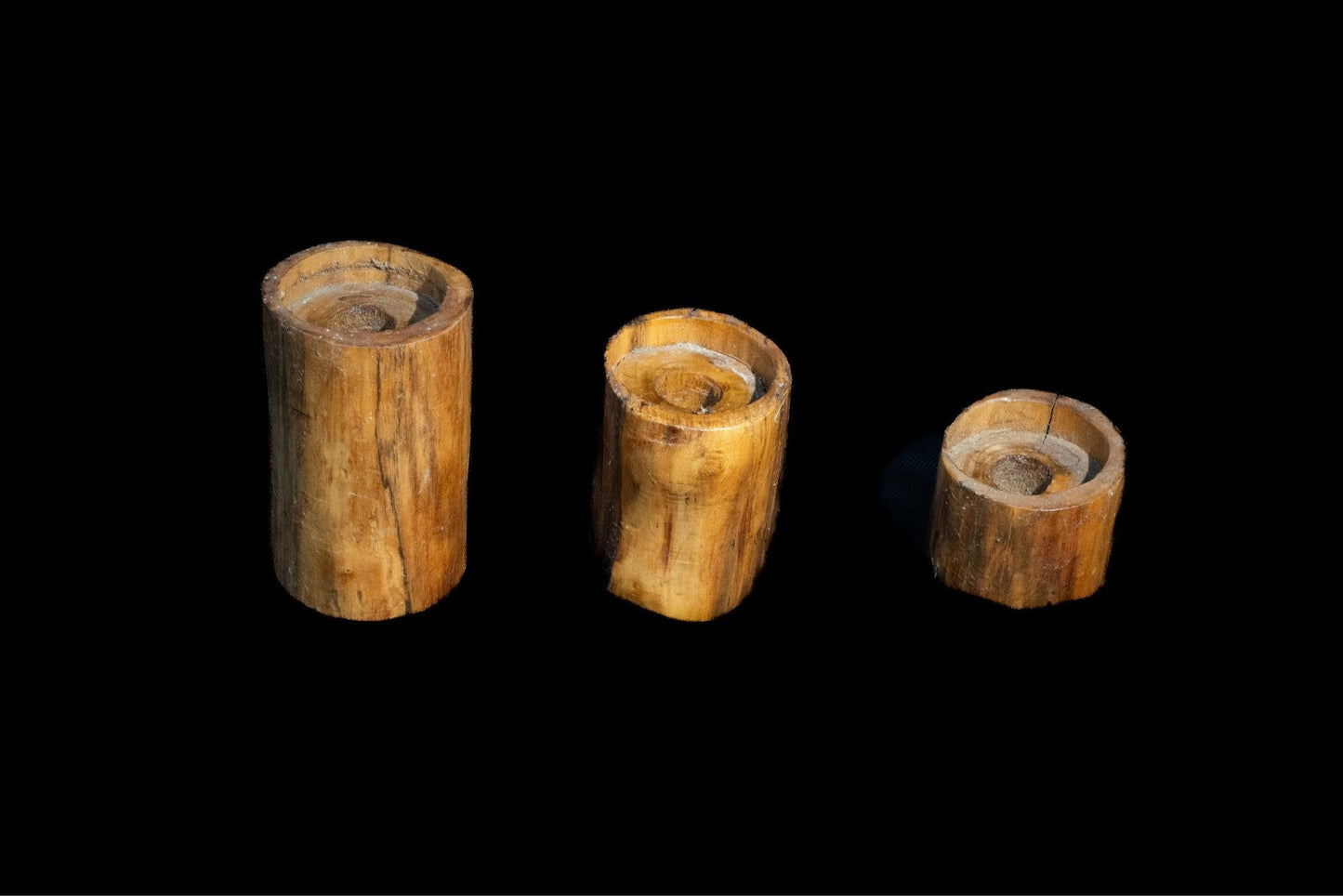 Rustic Harmony – Handcrafted Wooden Candle Holders (Set of 3)