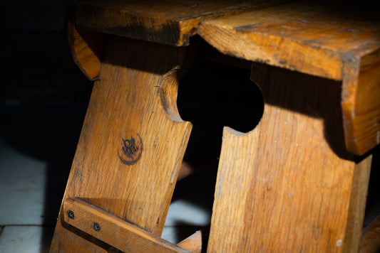 🪑 Traditional Wooden Stool – Burnt Edge Detail