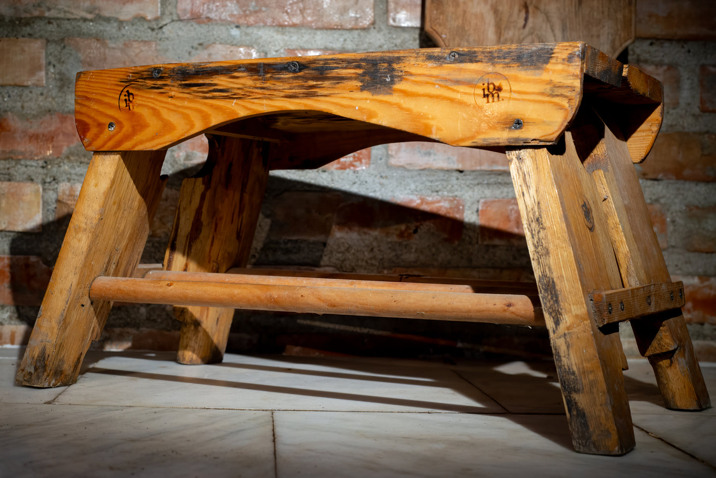 🪑 Traditional Wooden Stool – Burnt Edge Detail