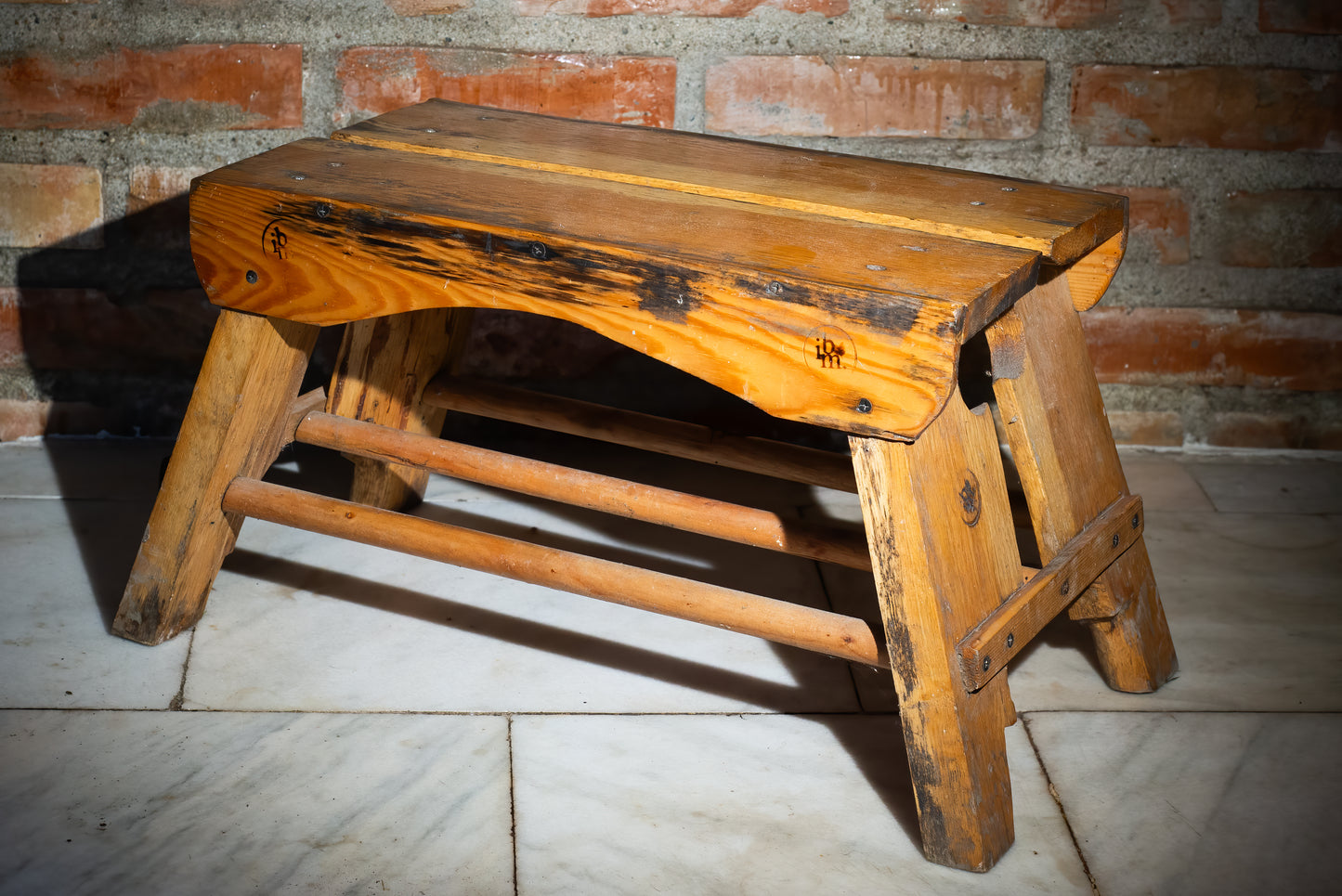 🪑 Traditional Wooden Stool – Burnt Edge Detail