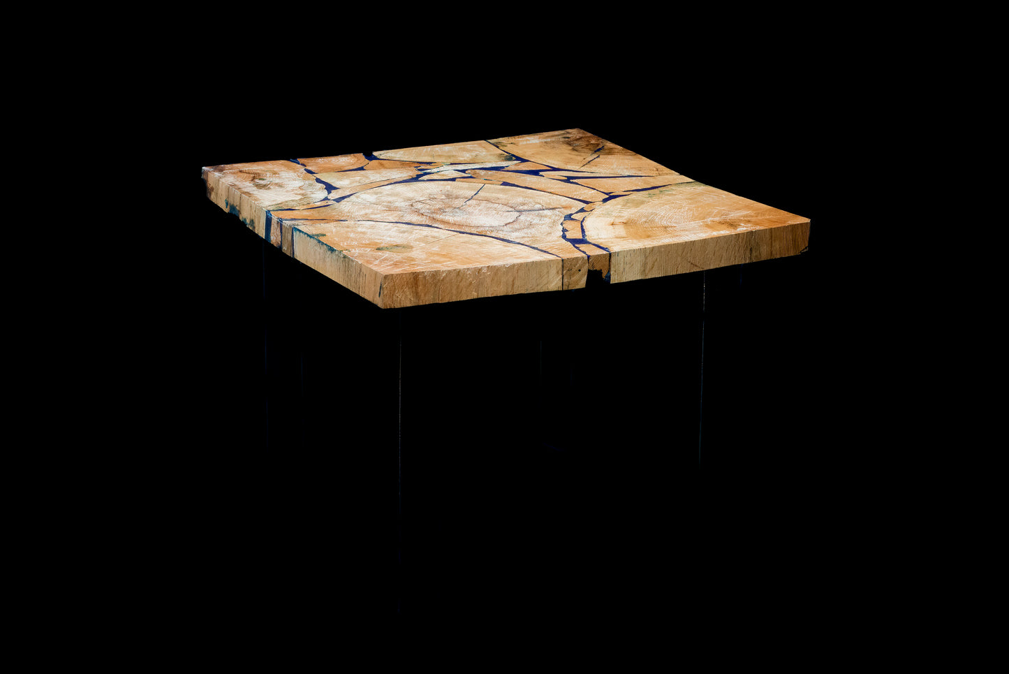 Cracked Resin Inlay Coffee Table – Live Wood Mosaic & Metal Legs