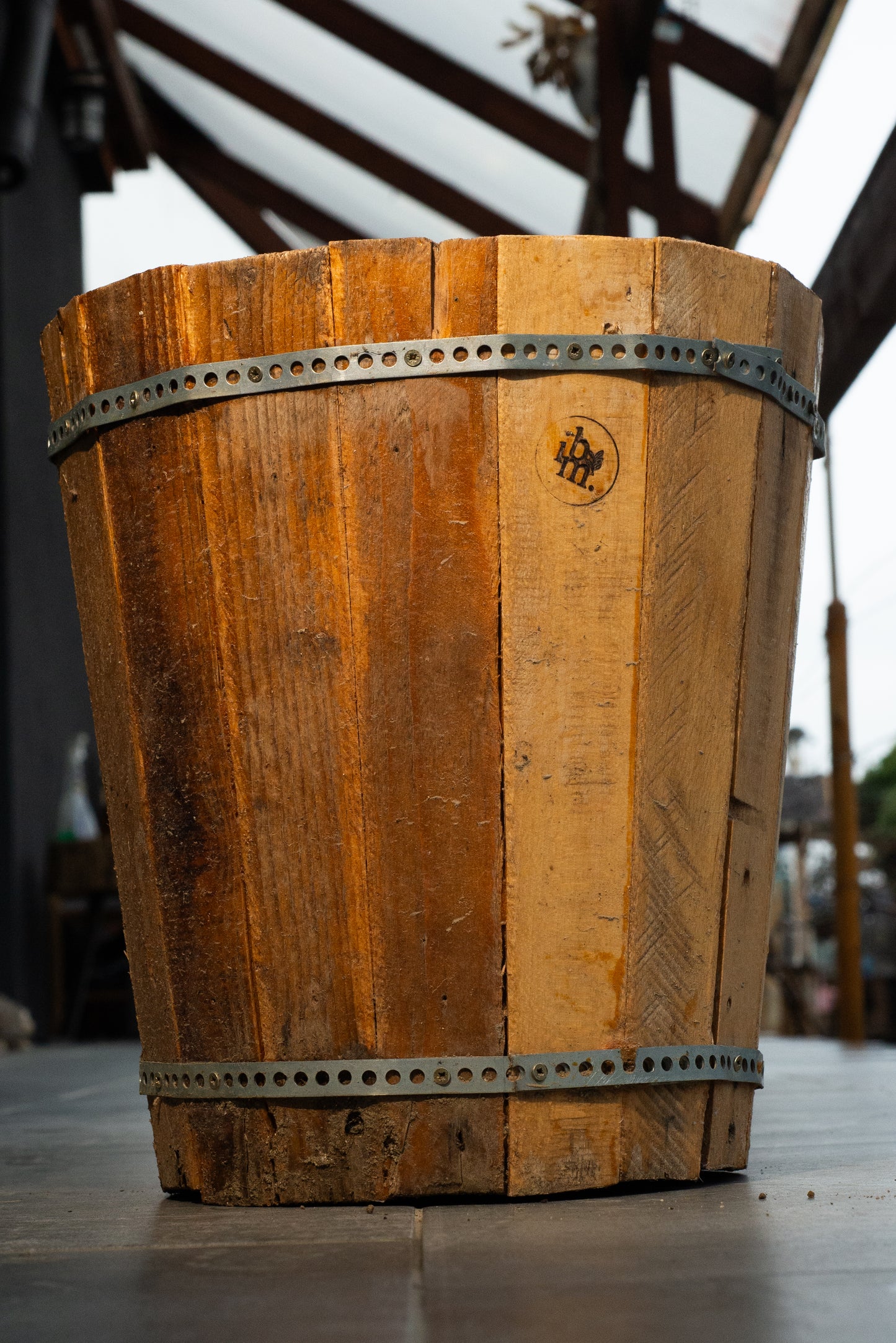 Rustic Wooden Barrel Planter