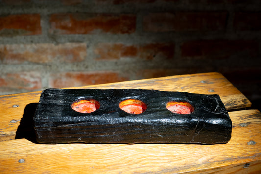 Rustic Triple Tealight Holder – Burnt Black Wood