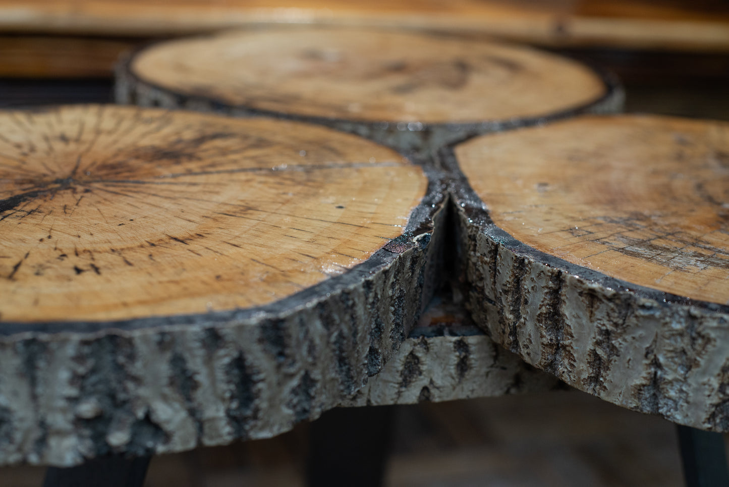 π² Triple Slice Solid Wood Table β Natural & Industrial Fusion