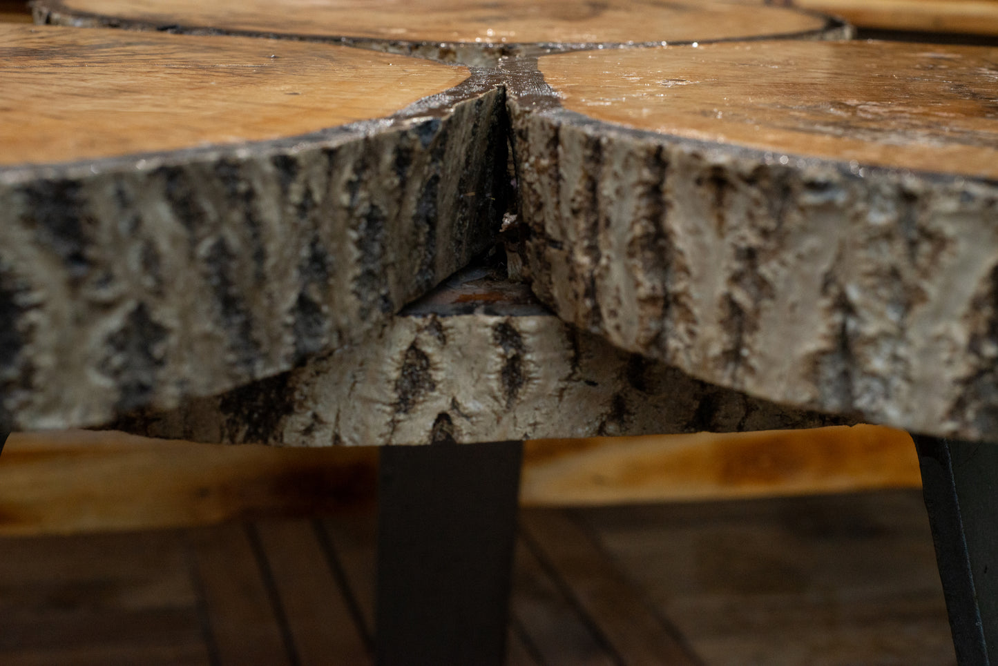 π² Triple Slice Solid Wood Table β Natural & Industrial Fusion
