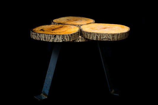 🌲 Triple Slice Solid Wood Table – Natural & Industrial Fusion